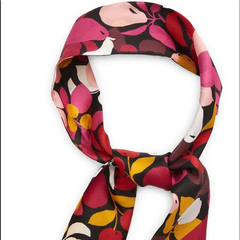 kate spade ♠️ Floral Print Silk Scarf with Red, Pink, Yellow and White Accents